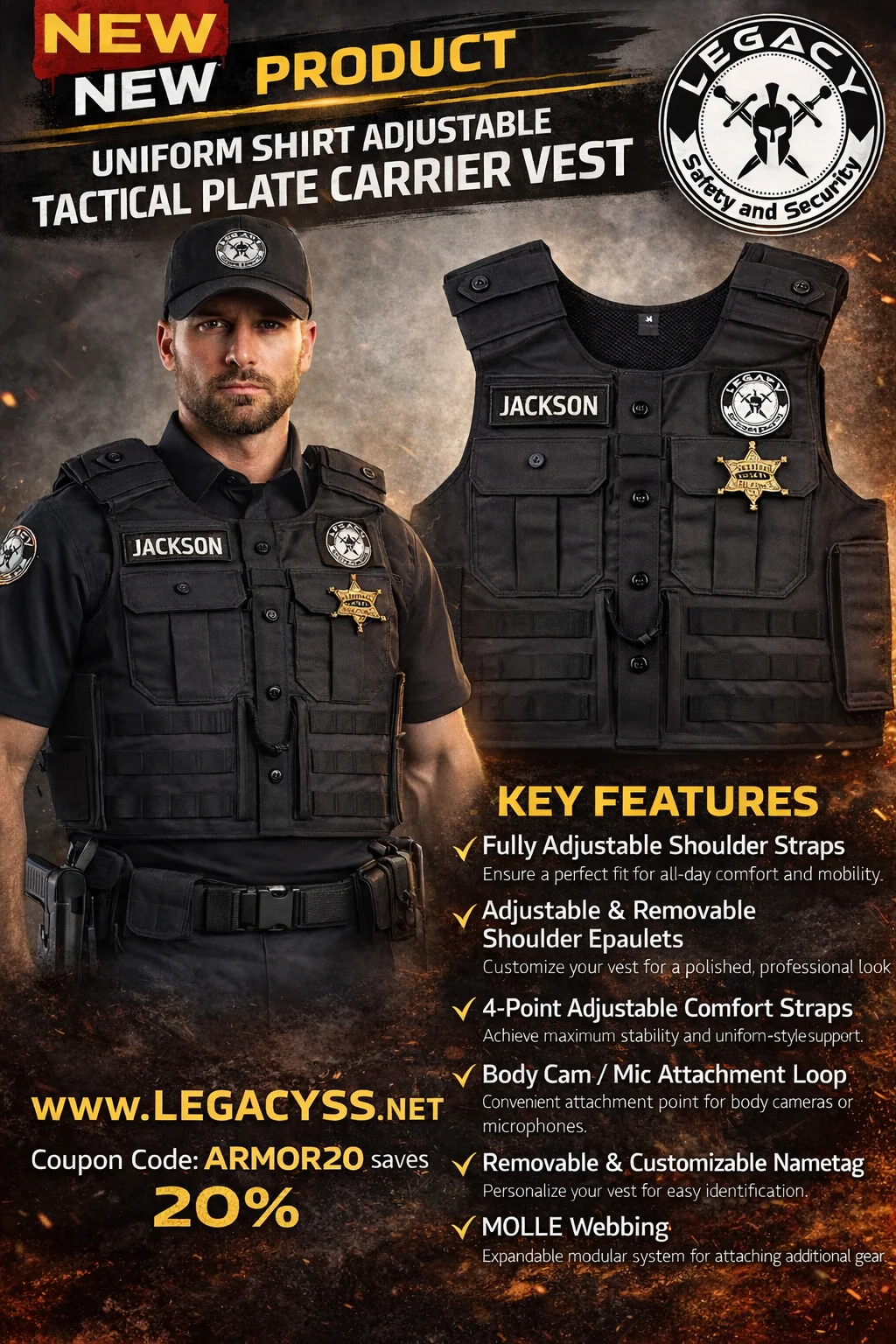 Uniform Shirt Adjustable Tactical Plate Carrier Vest - Image 3
